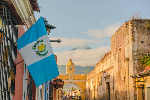 Guatemalan flag displayed in a scenic location